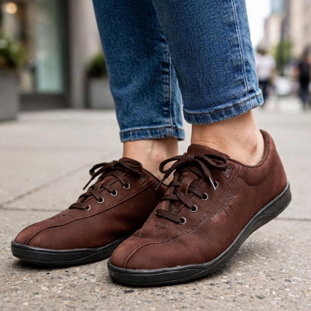 Easy Spirit ESAPI Women's Brown Leather Lace Up Comfort Walking Shoes Size 9